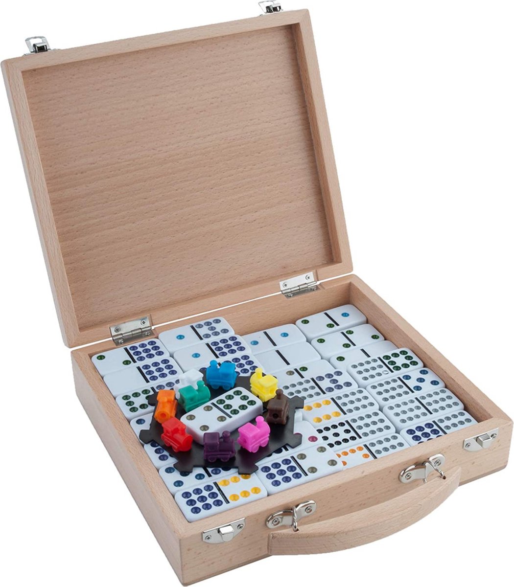 Domino Double 12 Mexican Train In Beech Wood Box