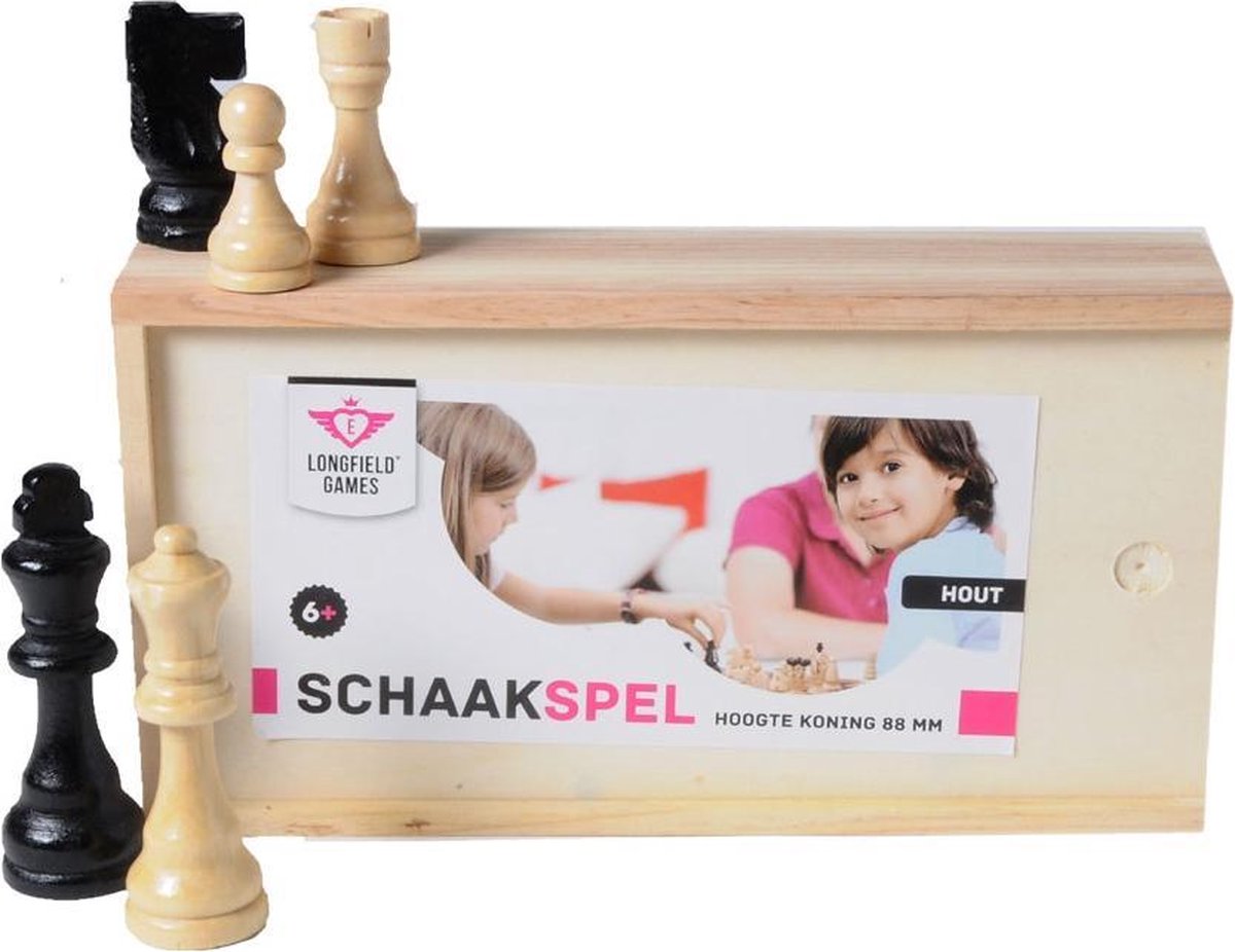 Schaakstukken Staunton 3 88mm Zwart Wit in houten kist