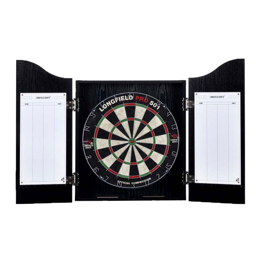 Houten Dartkast Zwart + Sisal Dartbord | Incl. 2 Sets 18 Gr. Darts 