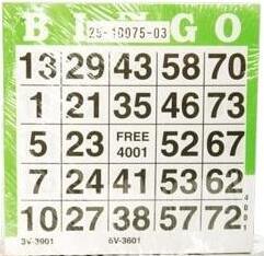 250 Bingokaarten (10 bingo blokken van 25 vellen) - nummers 1-75 - Groen