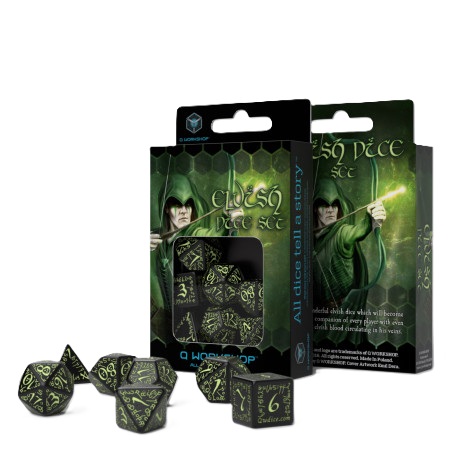 Dice Set - Elvish - Black & Glow-In-The-Dark | 7 Piece