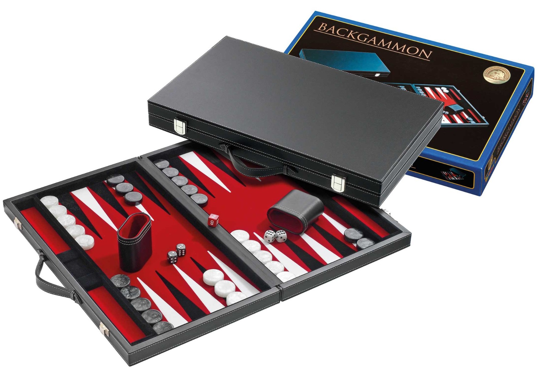 Backgammon Koffer 38cm Rood Ingelegd Vilt 