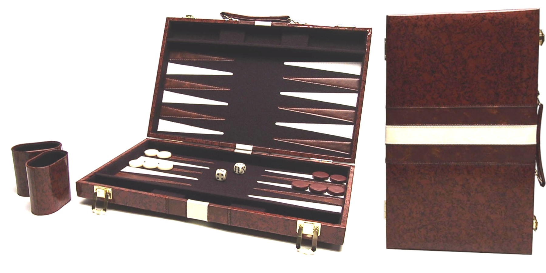 Backgammon Koffer 38cm Bruin met Witte Bies
