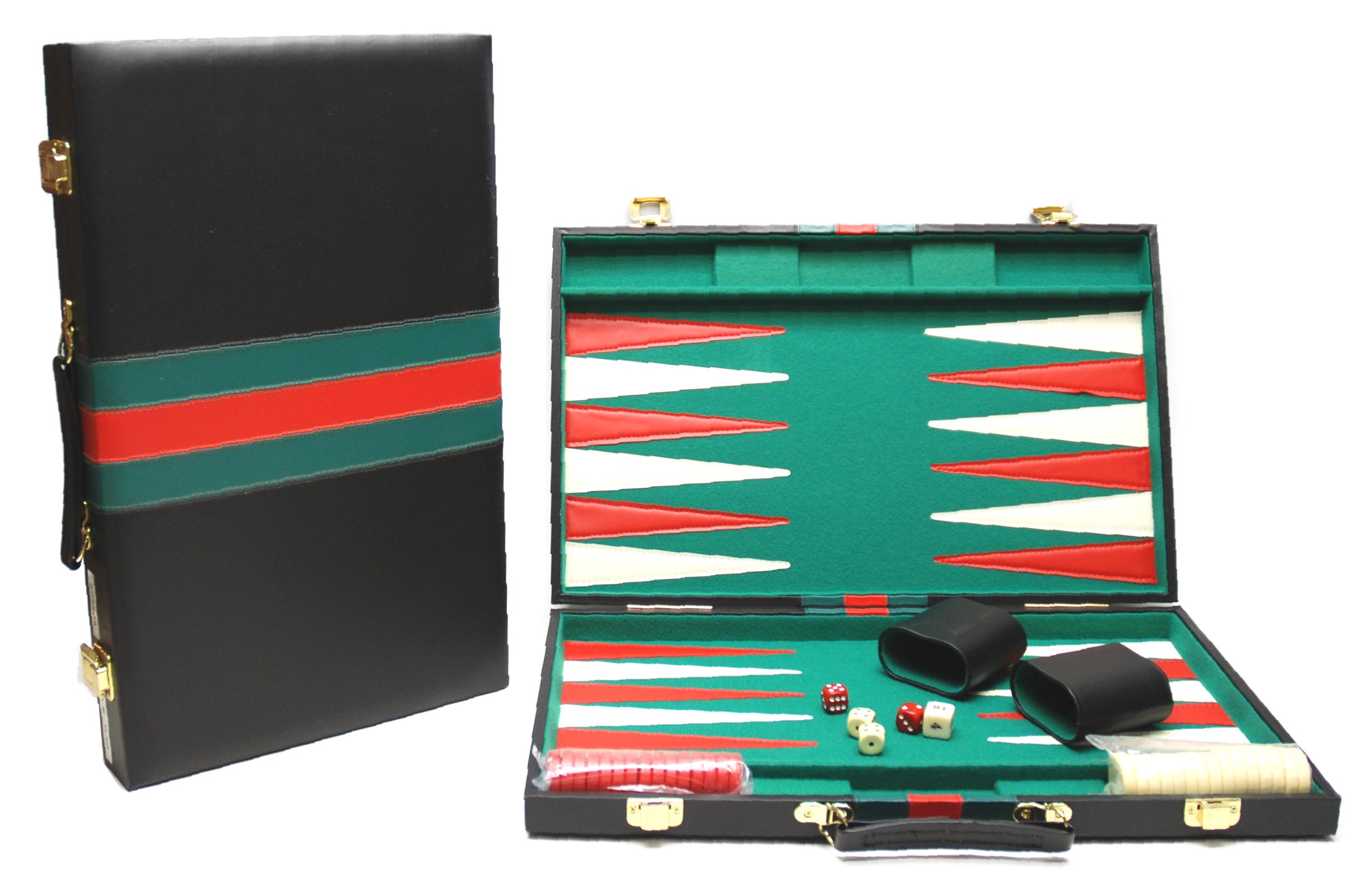 Backgammon Koffer 46cm Met Groen/Rode Bies
