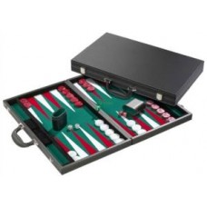 Backgammon Koffer Zwart 38cm Ingelegd Vilt Groen