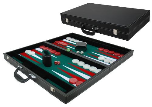 Backgammon koffer zwart/groen ingel.53 x 8 cm