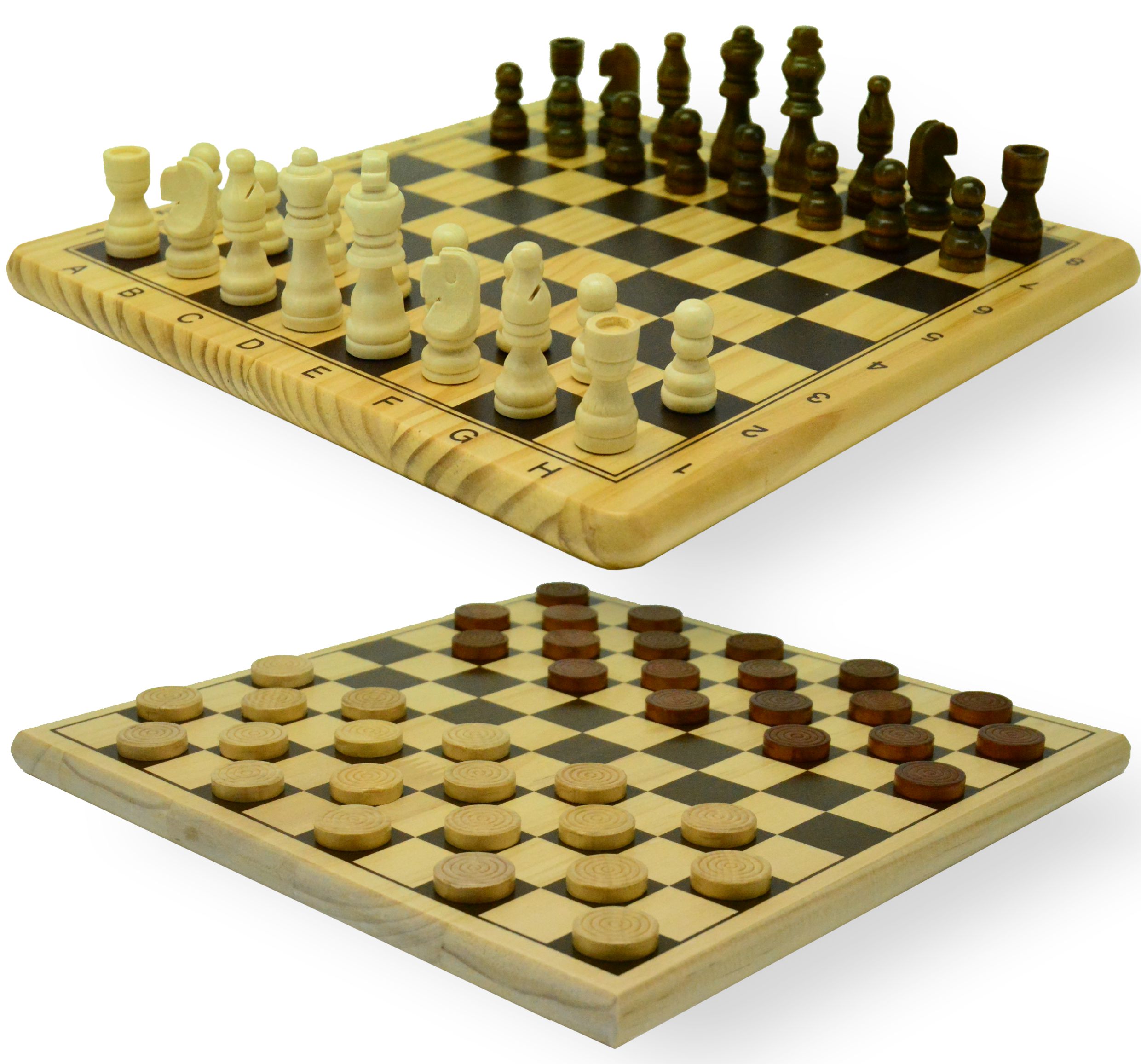 Schaak-Dam Set Bedrukt | Hout 29x29cm