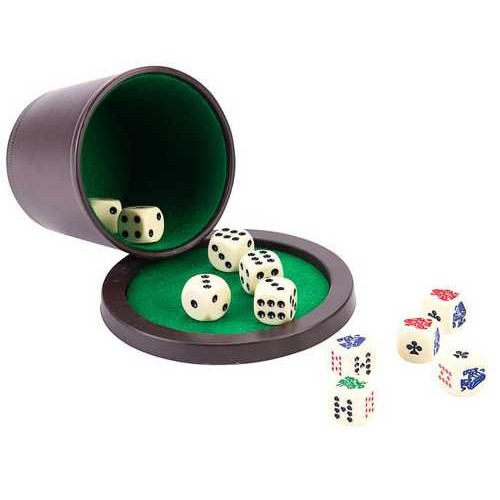 Dobbelbeker Bruin Met deksel en Dobbel en Pokerstenen