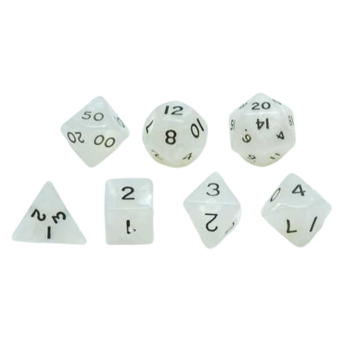Dobbelsteen Set - 7 Stuks - Wit Marmer/Parelmoer