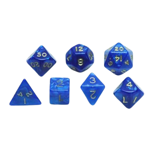 Dobbelsteen Set - 7 Stuks - Blauw Marmer/Parelmoer
