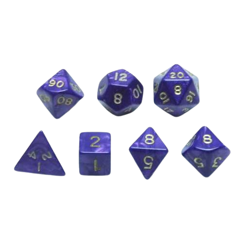 Dobbelsteen Set - 7 Stuks - Paars Marmer/Parelmoer