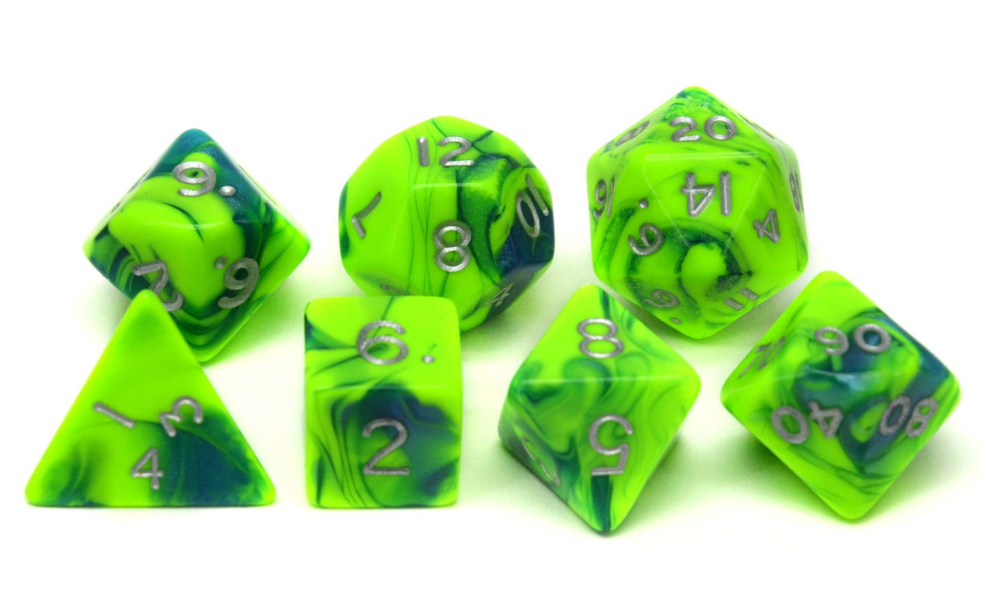 Dobbelsteen Set - 7 Stuks - Toxic Groen/Blauw