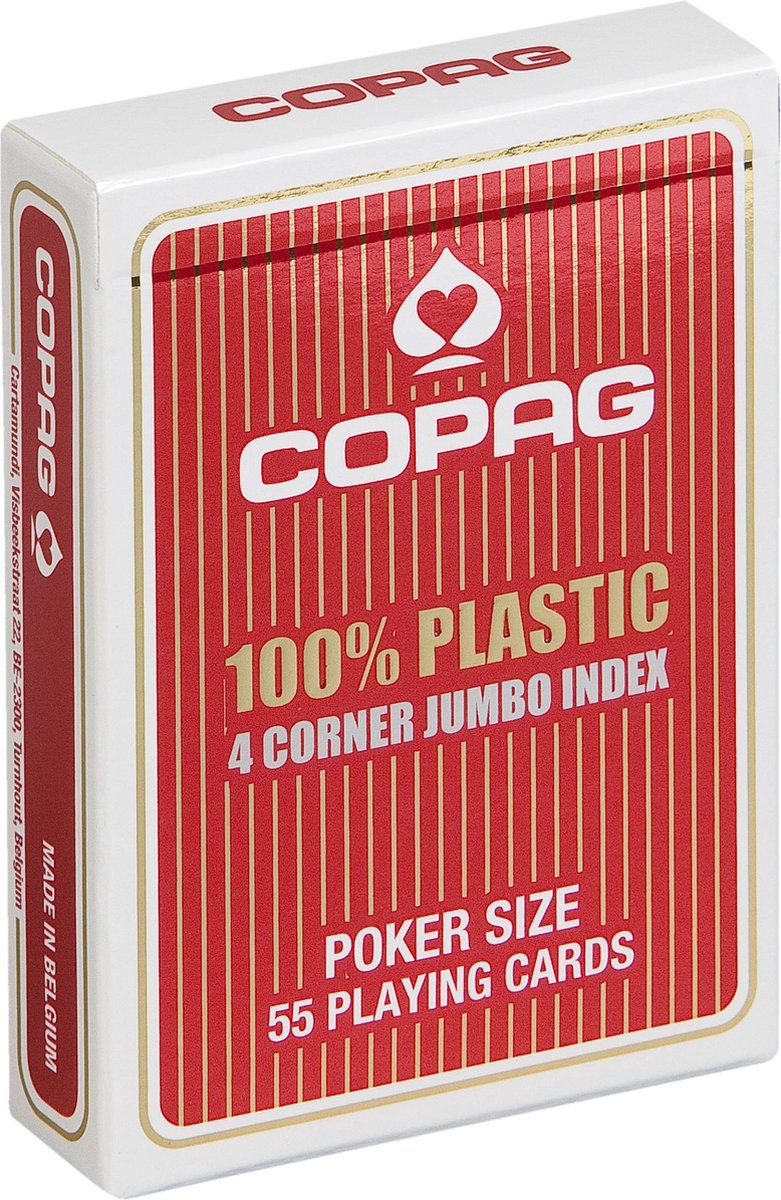 Copag Pokerkaarten 100% Plastic - Jumbo 4 Index - Rood