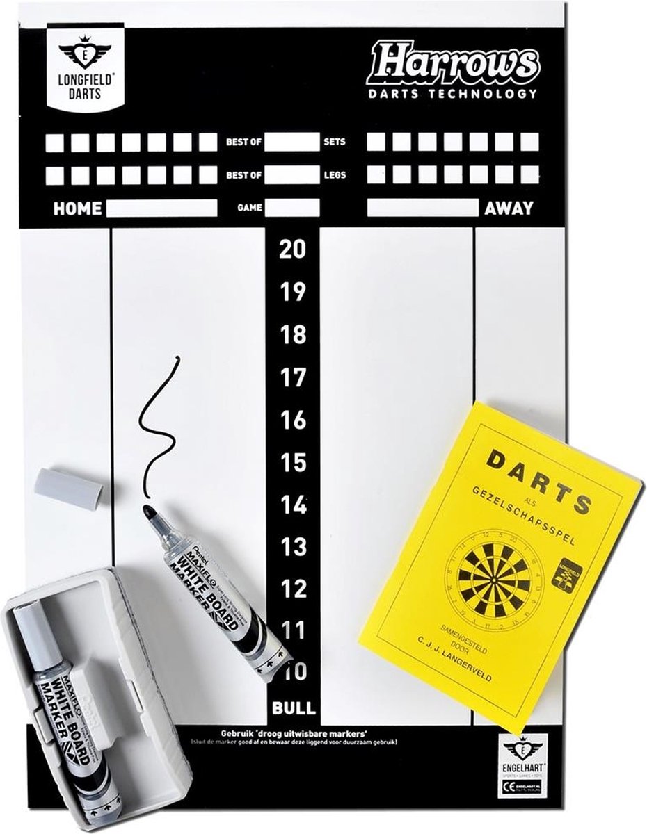 Longfield Dart Scorebord 45x30 cm ( Incl. WB Marker Spelregels & Wisser )
