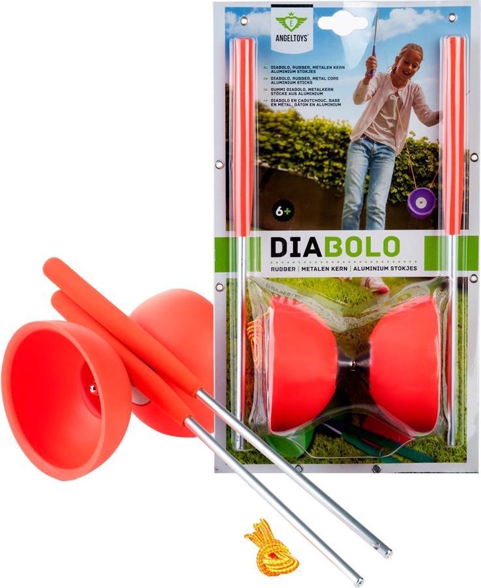Diabolo Rubber Met Metalen Stokjes - Fluor Rood