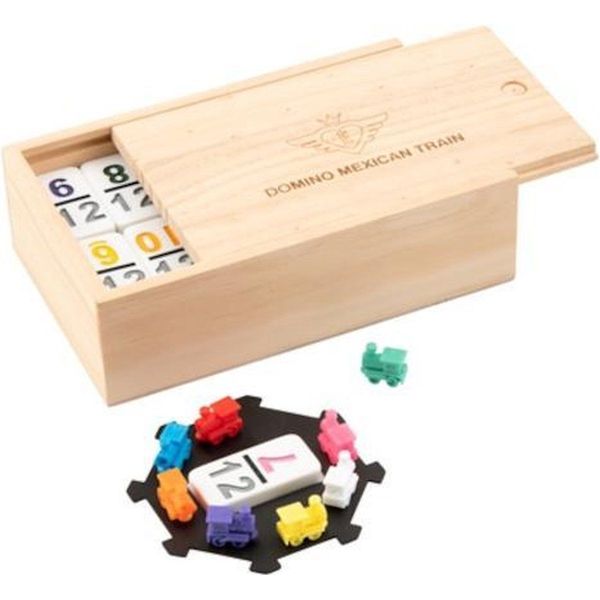 Domino Dubbel 9 Mexican Train In Houten Kist
