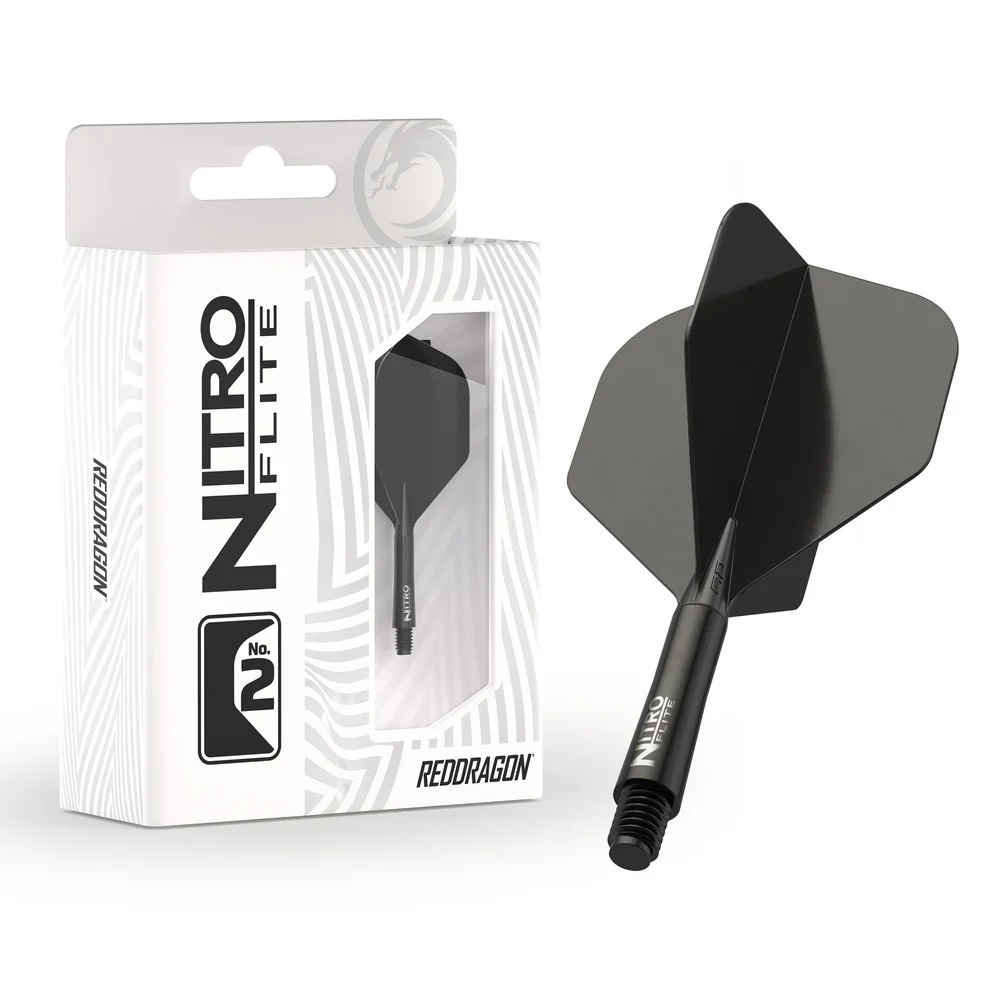 Red Dragon Darts - Nitro Flite - Integrated Flight And Shaft | Black & Black No2