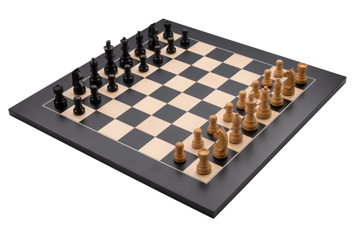 Schaakset Bord Zwart Inclusief Schaakstukken Walnoot/Esdoorn Ingelegd 50 x50 cm