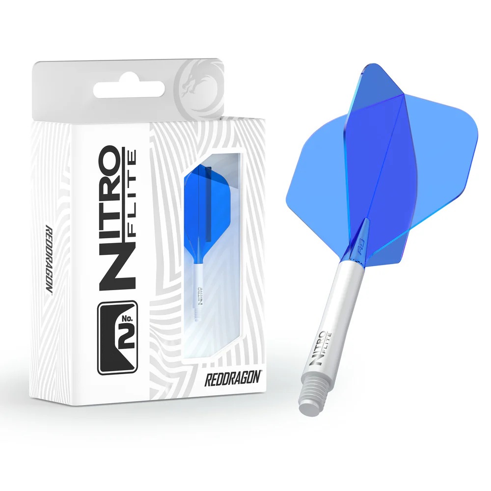 Red Dragon Darts - Nitro Flite - Integrated Flight And Shaft | Blue & White No2 Short