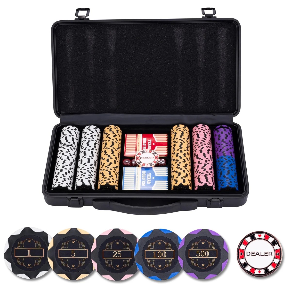 Poker Set In Zwarte Koffer 300 Chips ( 14Gr ) WAARDE