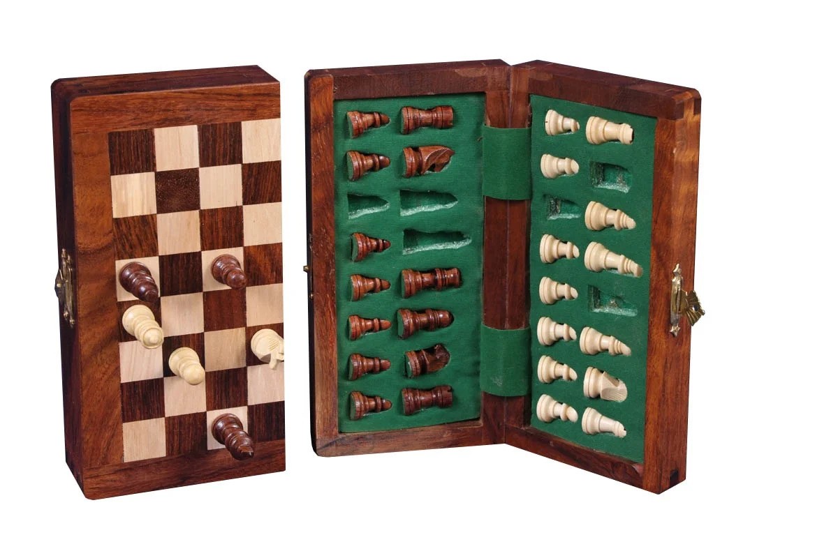 Schaakspel/Chess Set Magnetic/Foldable, 15x30 cm, Acacia Hout