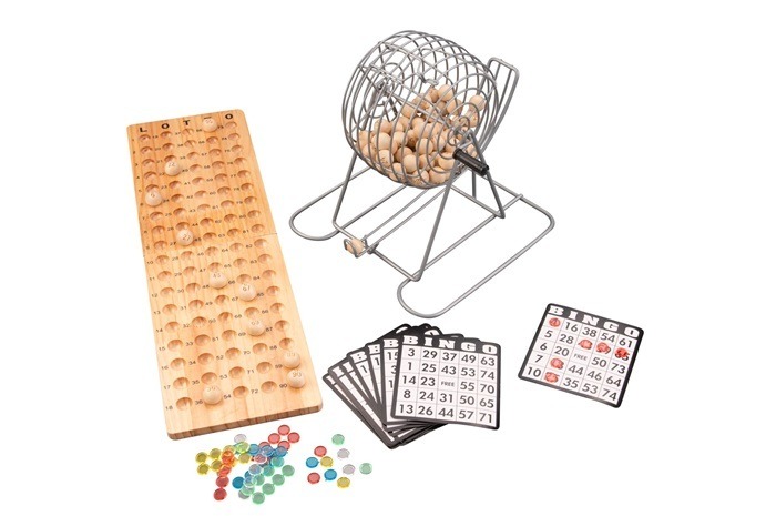 Lotto/Bingo Molen 18cm Metaal 90 Houten Ballen Hoogte Totaal 24cm 