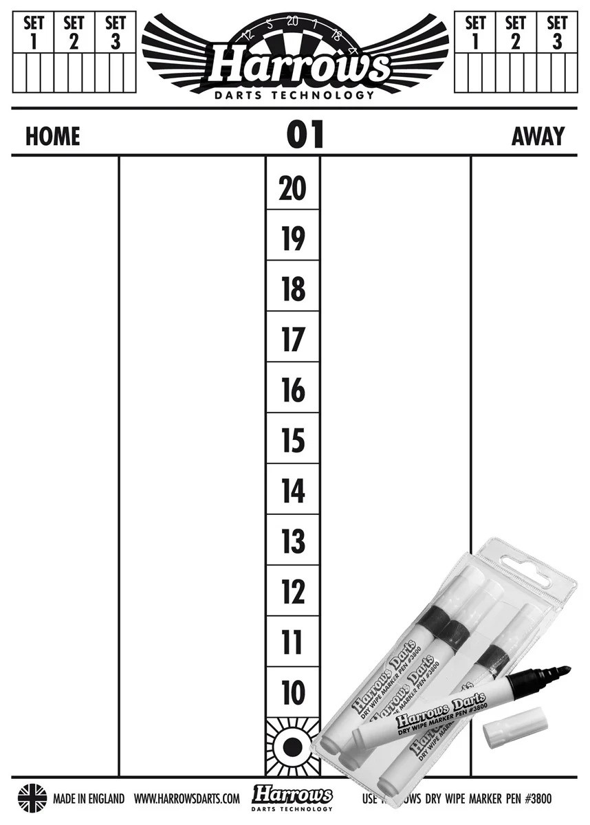 Harrows Dry Whipe Score Sheet ( Incl. stiften )