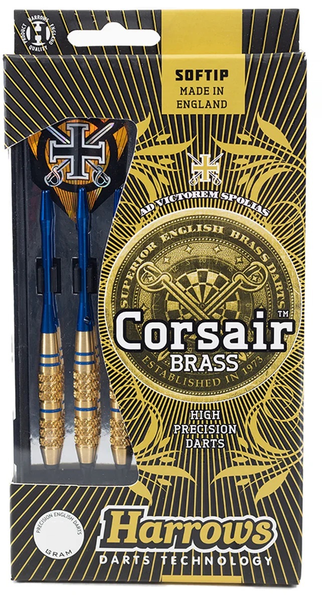 Harrows Corsair Brass | Blue Softip 18 Gram Gk. dartpijlen