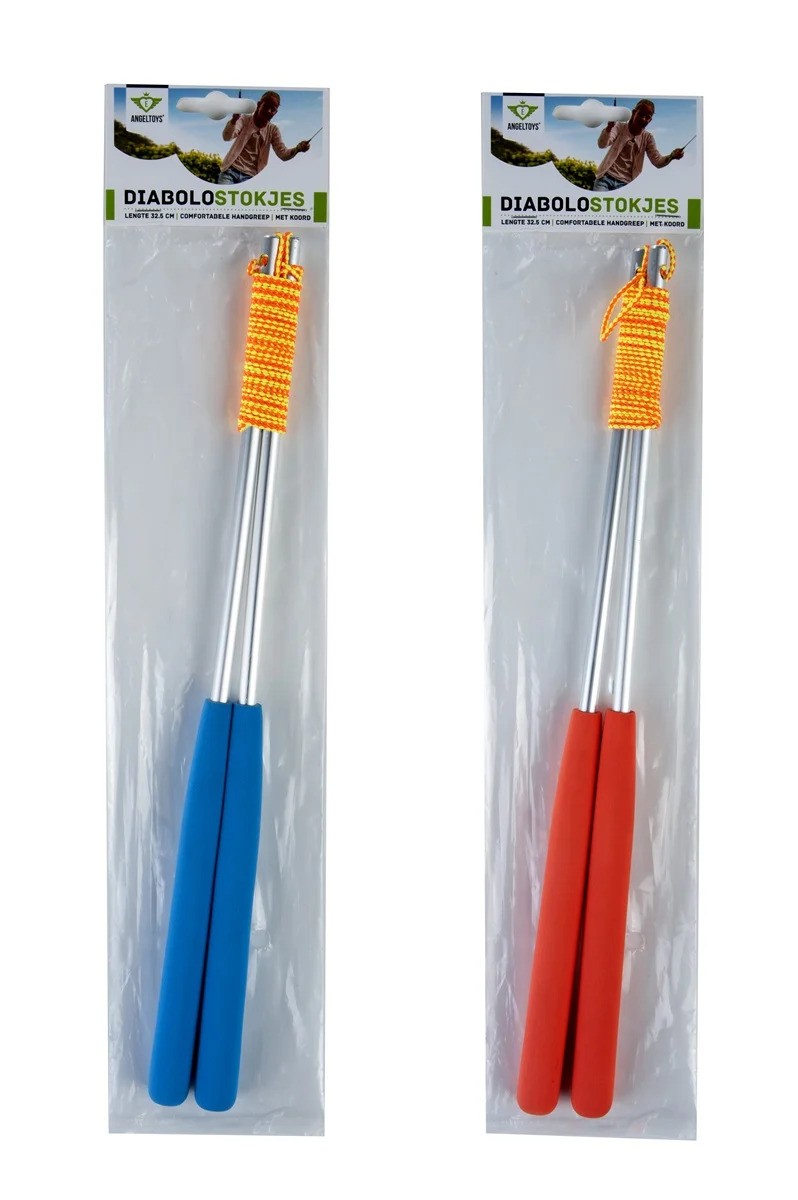 Metalen Diabolo Stokjes Per 2 Ass. Blauw / Fluor Rood