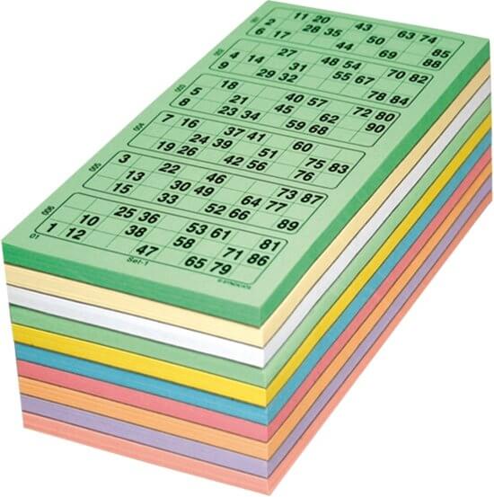 Bingoblok 1-90 100x6 Lotto Kien per blok 10 assorti kleur