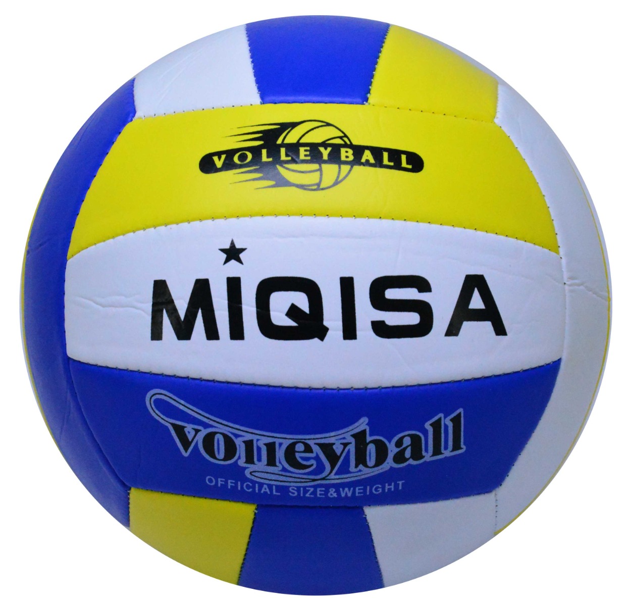 MIQISA beachvolleybal van PVC in geel, wit en blauw. Official Size 5 & Weight voor recreatief beachvolleybal op strand, gras en camping.