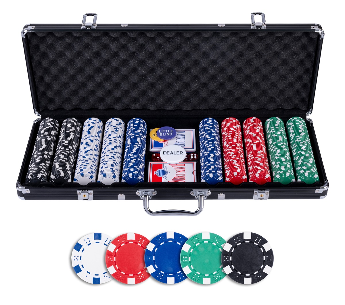 Poker Set in Zwarte Koffer Low Stake 500 Chips 11.5 Gr